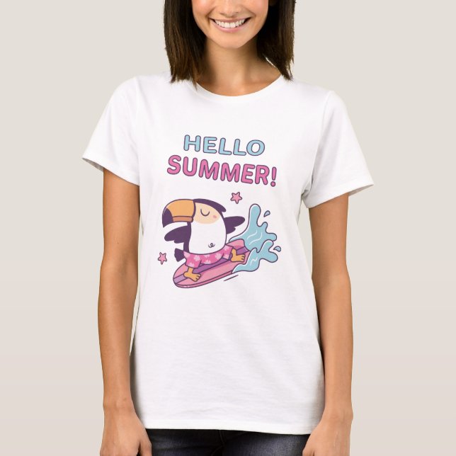 Hej Sommar, Surfing Toucan, Vågar T Shirt (Framsida)