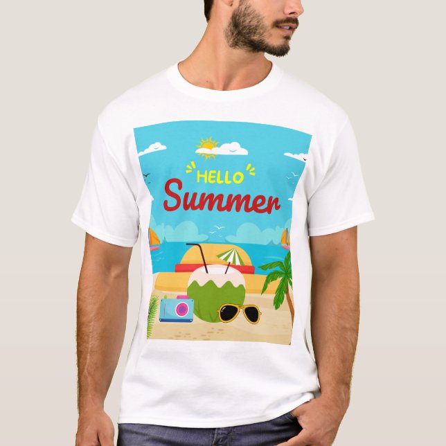 Hej sommar tropisk beach t-shirt | Solig ocean  (Framsida)