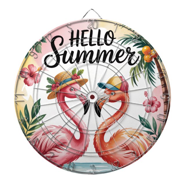 Hej sommar tropiska flamingos & solig stänk darttavla (Framsidan)