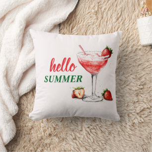 Hej Sommar Vattenfärg Jordgubb Cocktail Kudd Kudde
