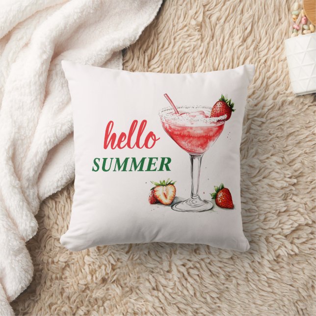 Hej Sommar Vattenfärg Jordgubb Cocktail Kudd Kudde (Filt)
