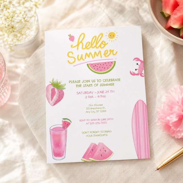 Hej sommar vattenmelon poolparty rosa kul inbjudningar (Skapare uppladdad)