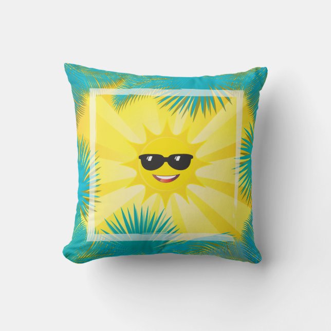 Hej Sommaren! Lycklig Sol Smiley Tropical handflat Kudde (Framsida)