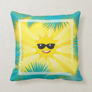 Hej Sommaren! Lycklig Sol Smiley Tropical handflat Kudde