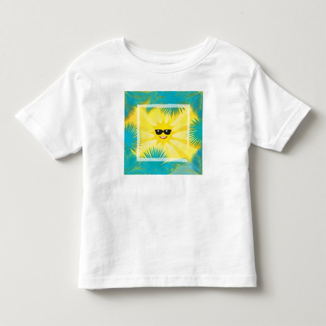 Hej Sommaren! Lycklig Sol Smiley Tropical handflat T Shirt (Framsida)