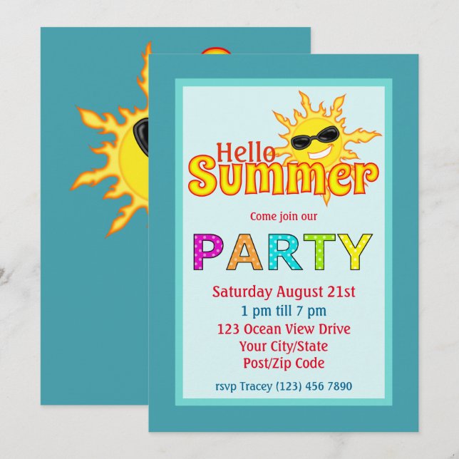 Hej Sommaren Sol Party Inbjudningar (Fram/baksida)