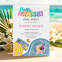 Hej Sommarfärgad Banner Bassäng Party födelsedag