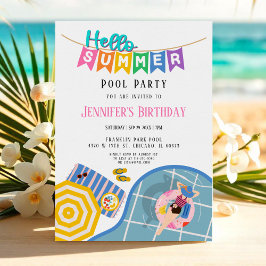 Hej Sommarfärgad Banner Bassäng Party födelsedag Inbjudningar