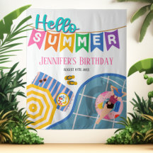 Hej Sommarfärgad Bassäng Party Bday Backdroppe