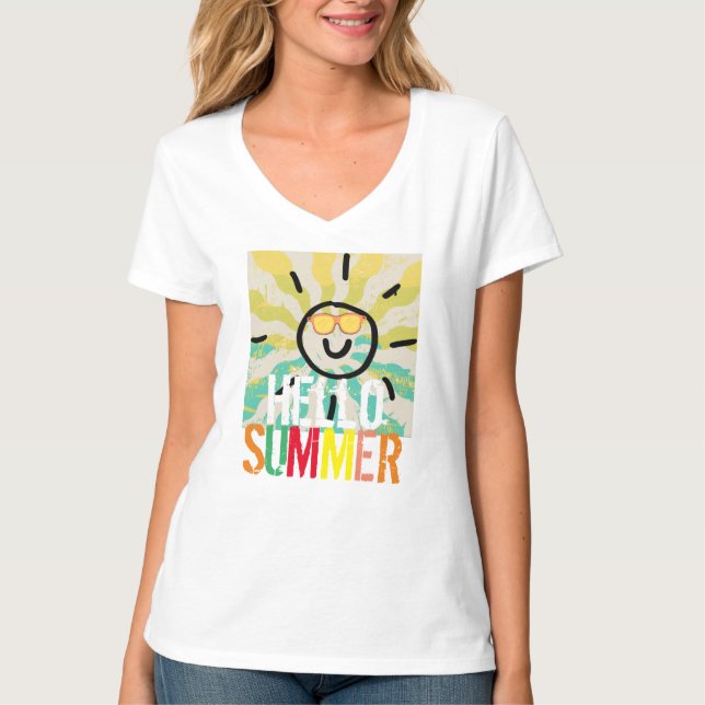 Hej Sommarfärgade snyggtar chic Kvinnor i  T- T- T Shirt (Framsida)
