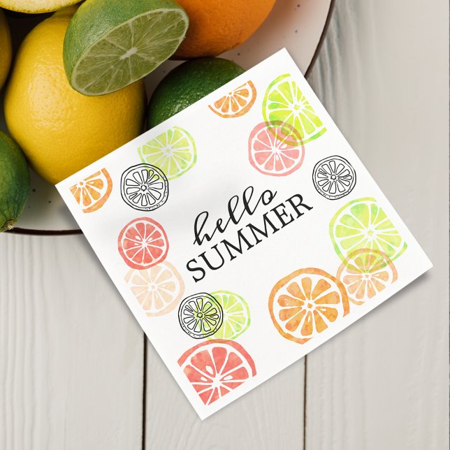 Hej sommarfärgglada citrusskivor pappersservett (Hello Summer Colorful Citrus Slices Napkins)