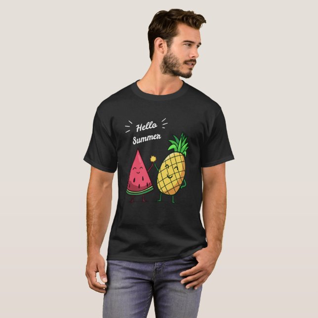 Hej Sommarhögfemvåtermelonanananas Tshirt T Shirt (Hel framsida)