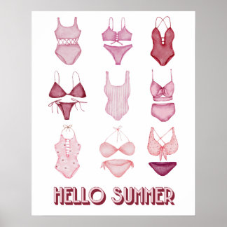 Hej Sommarscheckar, konst Poster, röd/Rosa Poster