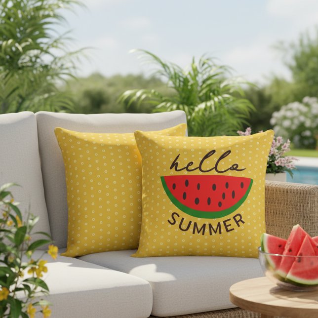 Hej, sommarstorskalig Gult, utomhusfyllning Kudde (Hello Summer! Sun yellow outdoor pillow to brighten your home! 🍉☀️)