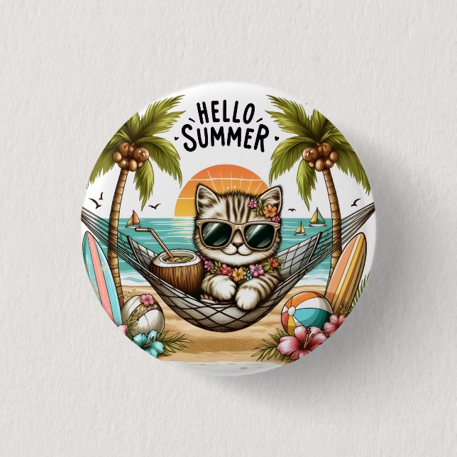 Hej sommarstrand katt knapp (Framsida)