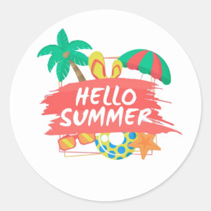 Hej sommarstranddesign Tropisk semesterillustrat Runt Klistermärke