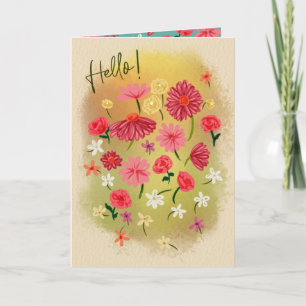 Hej! Söt Little Hand målade Rosa Flowers Tack Kort