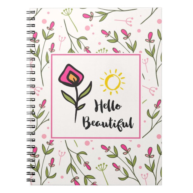 Hej  Söt Rosa Orange Wildlblommor Anteckningsbok Med Spiral (Framsidan)