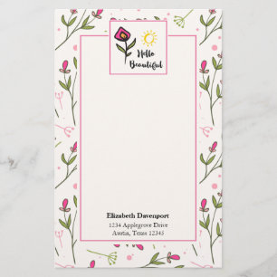 Hej Söt Rosa Orange Wildlblommor Brevpapper