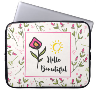 Hej Söt Rosa Orange Wildlblommor Laptop Sleeve