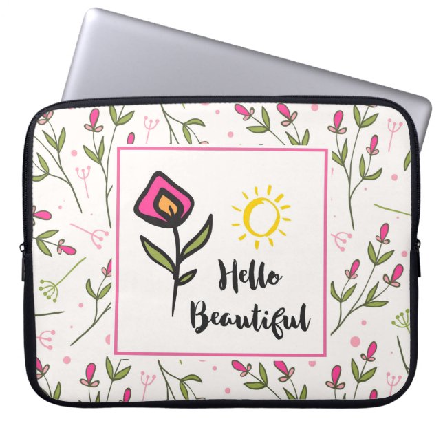 Hej  Söt Rosa Orange Wildlblommor Laptop Sleeve (Framsidan)