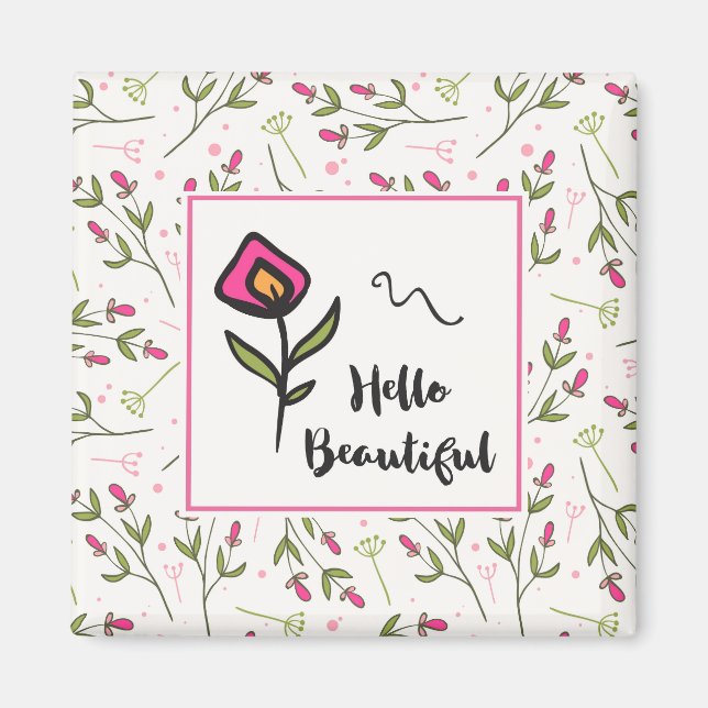 Hej  Söt Rosa Orange Wildlblommor Magnet (Framsidan)