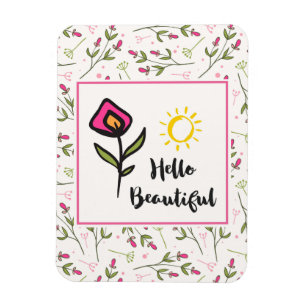 Hej  Söt Rosa Orange Wildlblommor Magnet