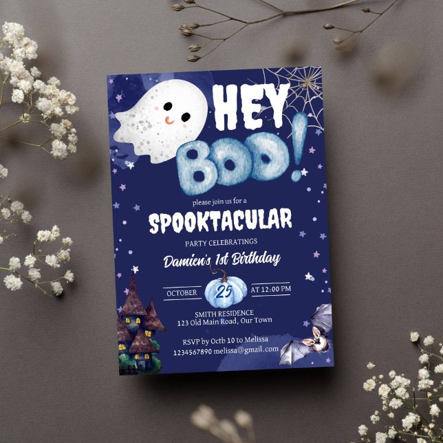 Hej, söt spöke Halloween födelsedagsfest Inbjudningar (Skapare uppladdad)