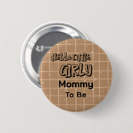 Hej söt tjej snygg brun gingham blivande mamma knapp