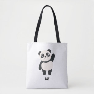 Hej söt vinkande panda björn tecknad axel tote tygkasse