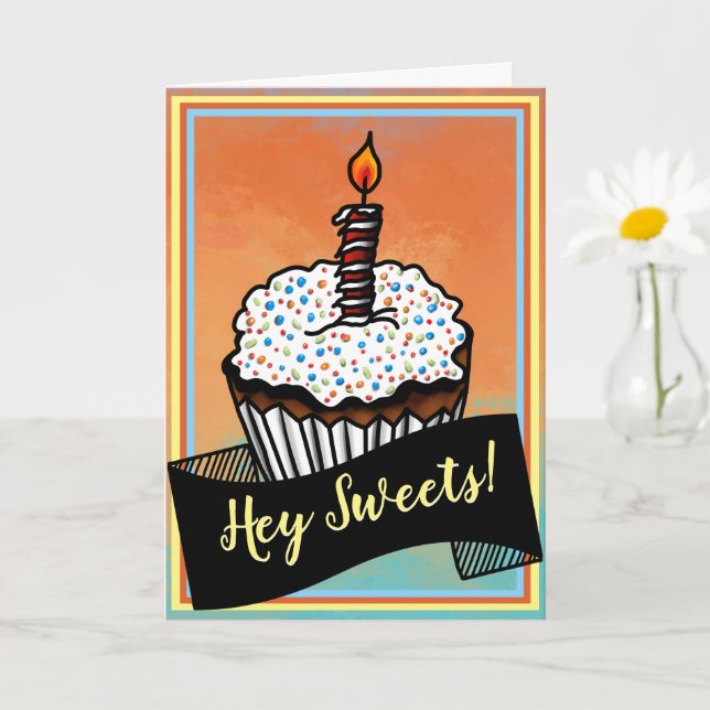 Hej Söta, Grattis på Födelsedagen Cupcake Kort (Liten växt)