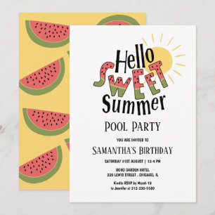 Hej Söta Sommar Vattenmelon Poolparty Födelsedag Inbjudningar