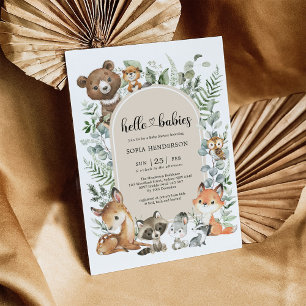 Hej Spädbarn Boho Woodland Twin Baby Shower Inbjudningar