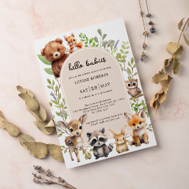 Hej Spädbarn Boho Woodland Twin Baby Shower Inbjudningar