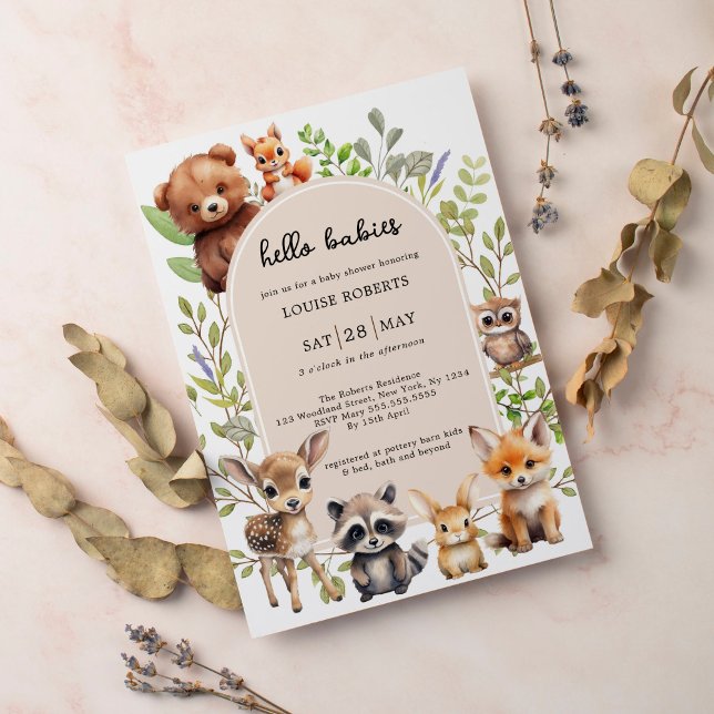 Hej Spädbarn Boho Woodland Twin Baby Shower Inbjudningar (Skapare uppladdad)