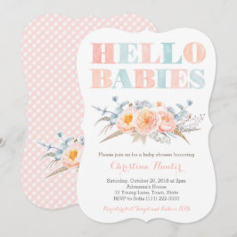 HEJ SPÄDBARN Peach Twillingars Baby Shower eller S Inbjudningar