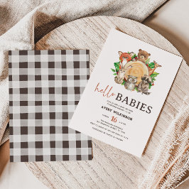 Hej Spädbarn Rustic Woodland Twin Baby Shower Inbjudningar