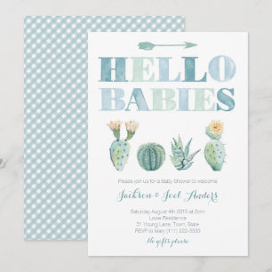 Hej Spädbarn Twin Boys Cactus Baby Shower Party Inbjudningar