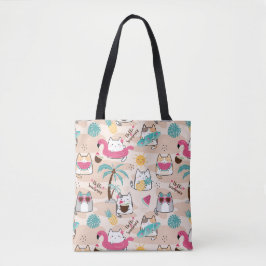 Hej Summer Beach Cat Surfer Kawaii Kattunge Tygkasse