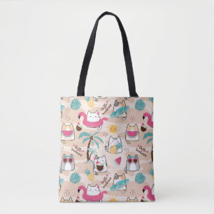 Hej Summer Beach Cat Surfer Kawaii Kattunge Tygkasse