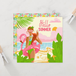 Hej Summer Beach Girl Greeting Card Kort