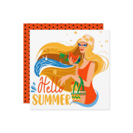Hej Summer Beach Girl Greeting Card Kort