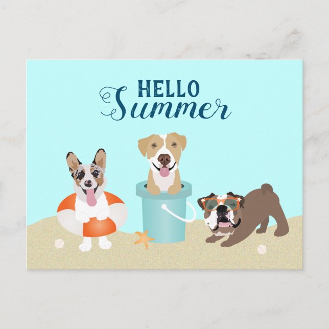 Hej Summer Beach Hundar Vykort (Framsida)