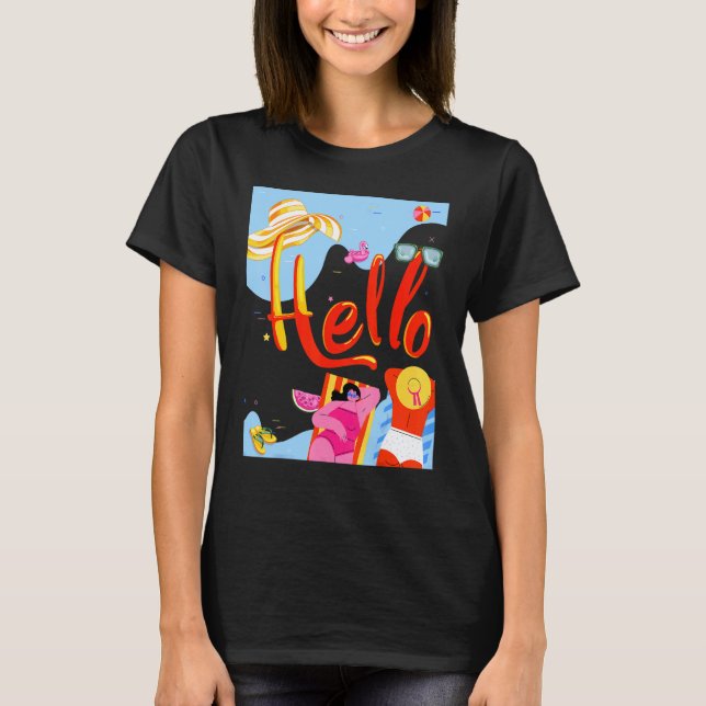 Hej Summer Bikini Time Slipper Flamingo Melon Ba T Shirt (Framsida)