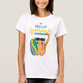 "Hej Summer Cat Surfer" T Shirt