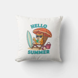 Hej Summer Cat T-Shirt - Cute Tecknad Beach Gift Kudde