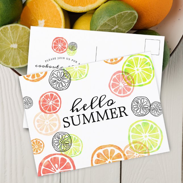 Hej Summer Citrus Cookout Gathering Inbjudan Vykort (Hello Summer Citrus Cookout Gathering Invitation Postcard)
