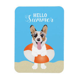 Hej Summer Corgi Beach Hundar Magnet
