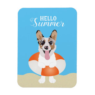 Hej Summer Corgi Beach Hundar Magnet