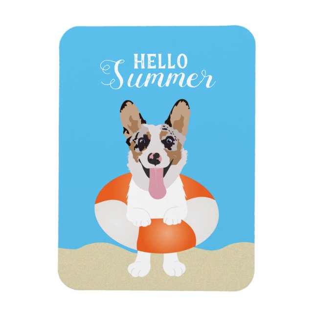 Hej Summer Corgi Beach Hundar Magnet (Vertikal)